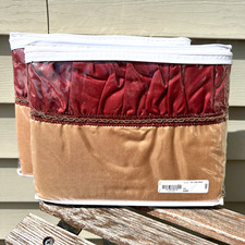 Euro Pillow Shams Gold w/ Red Burgundy Ruffle Cord Trim New in Package Set of 2