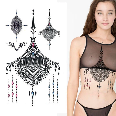 DELUSION TATTOOS Mandala Temporäres Tattoo Groß Henna Arabisch Unterboob Rücken Brust Körper Kunst Damen