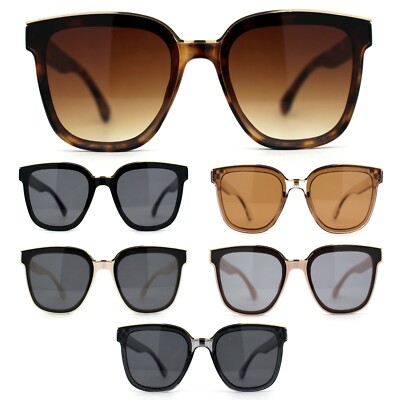 Womens Metal Brow Line Inset Lens Horn Rim Fashion Sunglasses