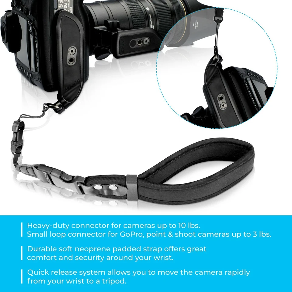 Black Camera Wrist Strap Heavy Duty Safety Neoprene Wrist Strap + Quick Release - Image 4 of 4
