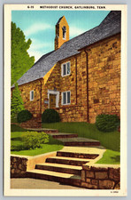 Postcard Methodist Church Gatlinburg Tennessee TN Linen