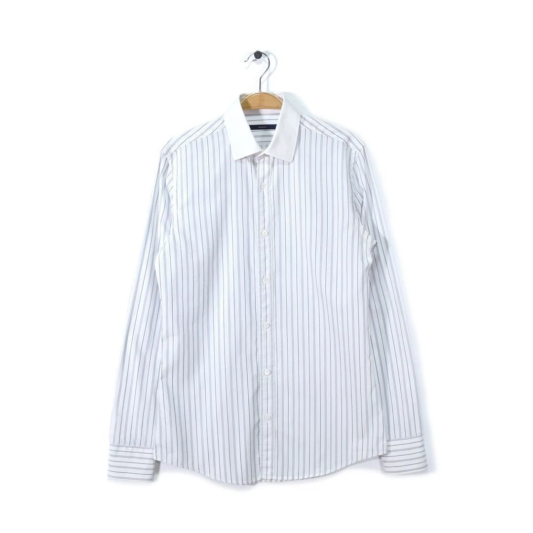 Gucci Camicia Chierico Italiano Righe Blu Bianco Abito Camicia Gucci Taglia M Equivalente