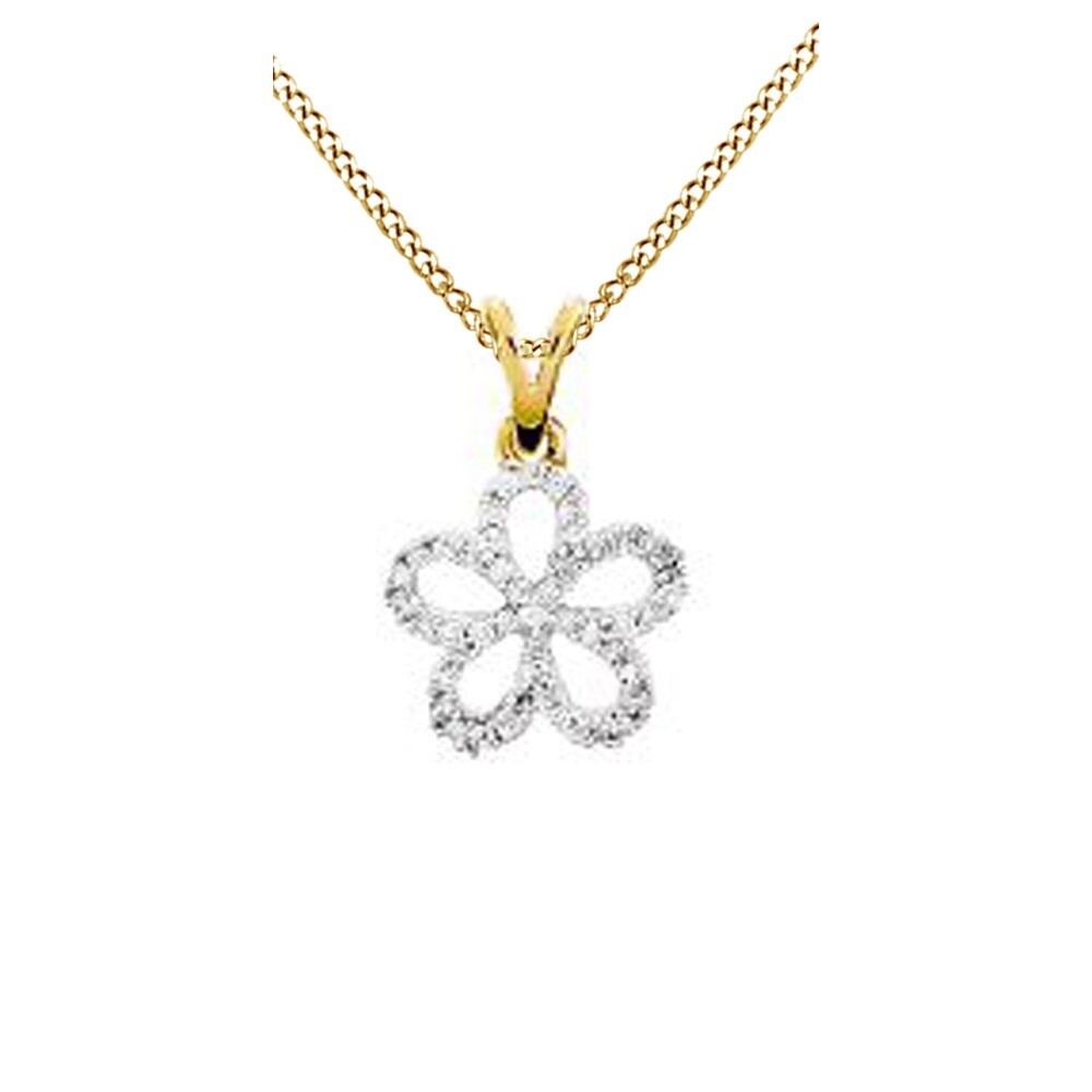 1/10Ct Round Cut Natural Diamond 14K Yellow Gold Flower