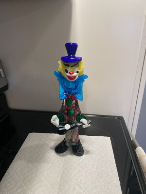 Vintage Murano Italian Glass Clown Musician with Guitar Figurine