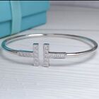 New ~ 18K White Gold Plated Cubic Zirconia Designer Look Bangle Bracelet