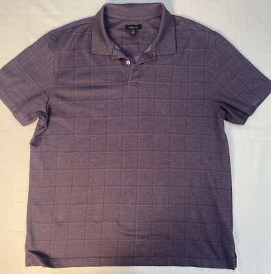 Van Heusen Purple Checkered Pullover Polo Shirt Tag Size Large Short Sleeve