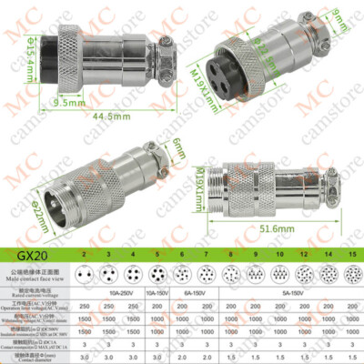 GX20 Aviation Plug 7-Pin Metal Male + Female Panel Cable Docking