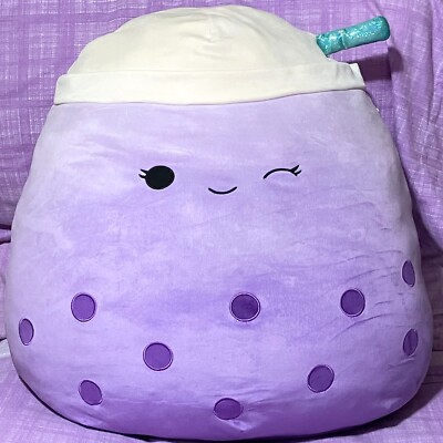 Squishmallows Poplina Purple Boba Tea w Blue Straw Jumbo Plush Soft 24'' READ
