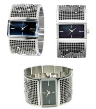NEW DKNY SILVER TONE,2 TONE BLACK, CLEAR CRYSTAL PAVE CUFF BRACELET WATCH NY8043
