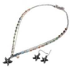 Sealife Theme Starfish Burnish Necklace And Earring Set Multi Colored Beads