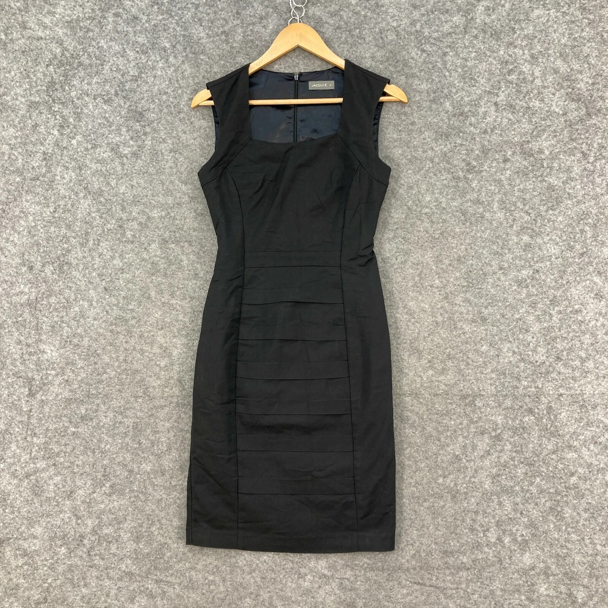 Jacqui E Dress Womens 6 Black Sheath Sleeveless Square Neck Lined