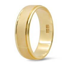 14K Yellow Solid Gold Wedding Band Ring Brushed Satin Finish 6MM Mens Womens