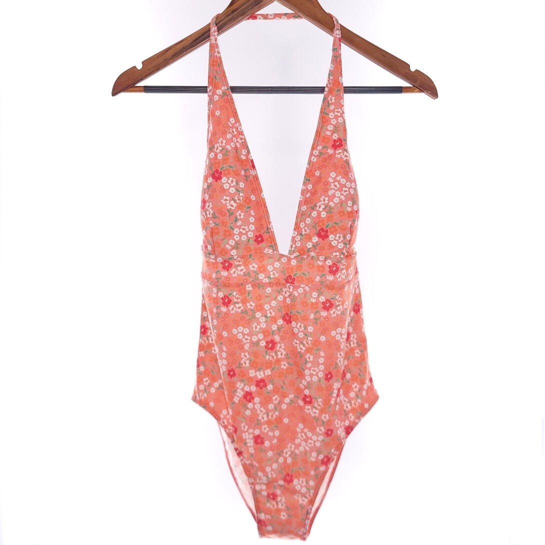 Summersalt Deep V HOP Orange Floral Womens One Piece Swim Bathing Suit Size 