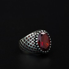 Red Ruby Garnet Gemstone 925 Sterling Silver Men's Ring