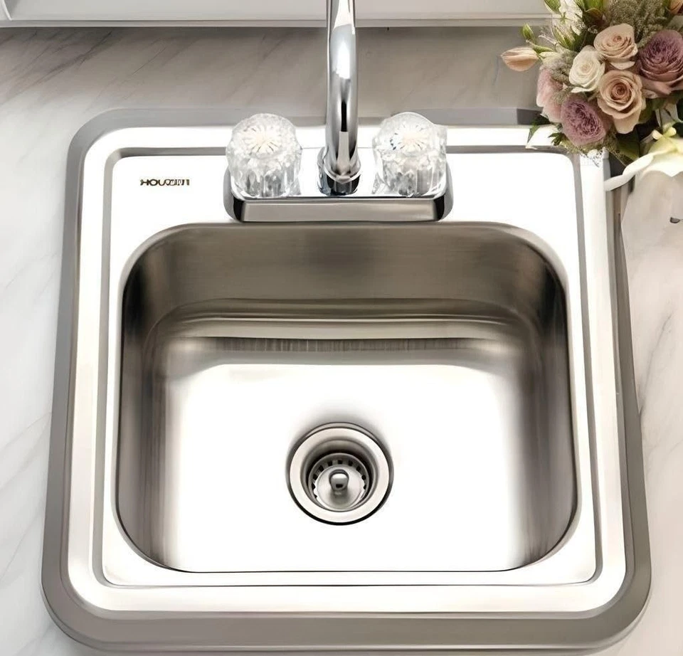 Hospitality Stainless Steel Bar & Prep Sink: 15 Inch Drop-In Topmount 2-Hole ... Foto 4 de 4