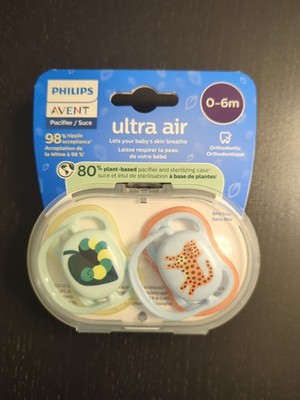 Pacifiers Philips Avent Ultra Air 0-6 Months 2 Binkys in Case New Caterpillar S