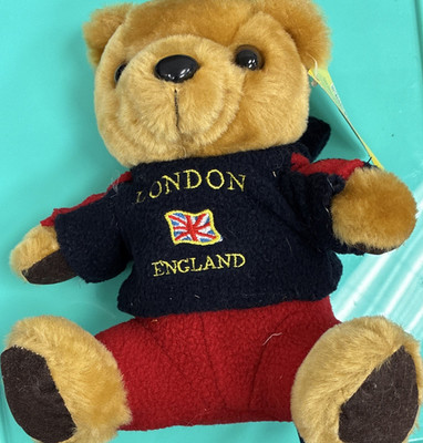 London England Plush Teddy Bear Souvenir with Union Jack Shirt and Red Pants