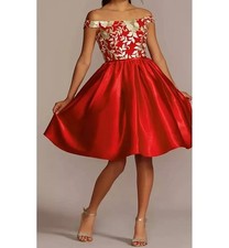 Red Formal Dress With Gold Work Size 0 - Prom, Date, Wedding, Valentine