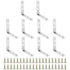 10Pcs 4.92 inch Stainless Steel Corner Braces Angle Bracket, Silver