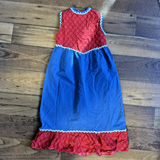 Vintage Cottagecore Prairie Youth Girls Ruffle Dress 70's Sleeveless Gingham