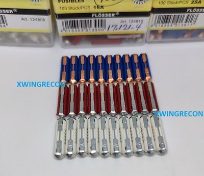 VW FLOSSER TORPEDO FUSES 30 PACK WHITE 8A RED 16A BLUE 25A. 10 EACH GERMANY