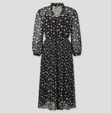 Joy of Print Chiffon Pleated Dress (3/4 Sleeves)