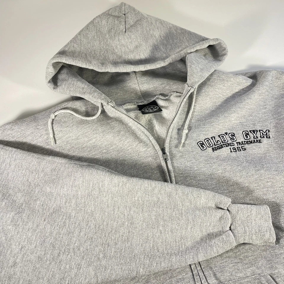 Sudadera con Capucha Vintage Dorado Gimnasio Gris Cremallera Bordada Para Hombre Grande XL? Foto 3 de 4