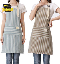 Aprons 2 Pack Adjustable Bib Aprons with 2 Pockets Cotton Linen Cooking Kitchen