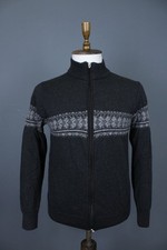 DALE OF NORWAY Black 100 Wool Fair Isle Knit Mock Neck Full Zip Sweater Size L