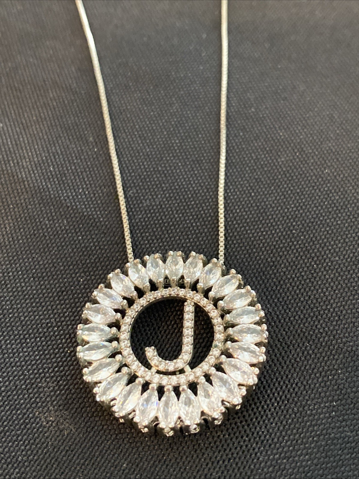 Silver Tone Circle Monogram Statement Necklace Cu… - image 1