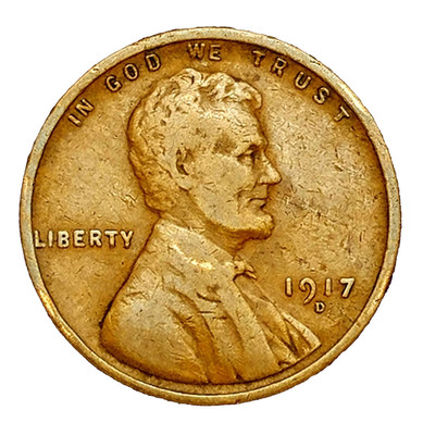 1917 D Lincoln Wheat Cent Good - Very Good (G-VG) Copper Average Circulated 1c