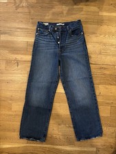 Levis Premium Ribcage Straight Ankle Jeans Blue Denim Button Fly Size W29 L26