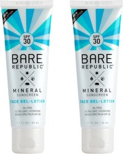 Lot of 3 - BARE REPUBLIC Mineral Face Gel Lotion Sunscreen SPF 30 w/ Zinc Oxide