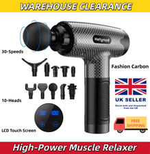 【SALE】Cordless Deep Tissue Percussion Massage Gun LCD Touch 30-Modes 10-Heads UK
