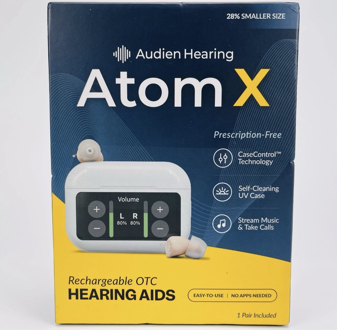 Audien Hearing Atom X Rechargeable OTC Touchscreen Bluetooth Hearing Aids New!