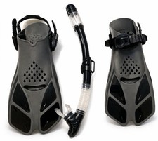 Snorkel And Fin Set Youth/Adult Small 4.5-5.5 Black Swim Gear Scuba Pool Beach