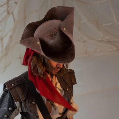 Halloween Pirate Tricorn Hat Headgear for Stage Performance Party Birthday - Image 1 of 4