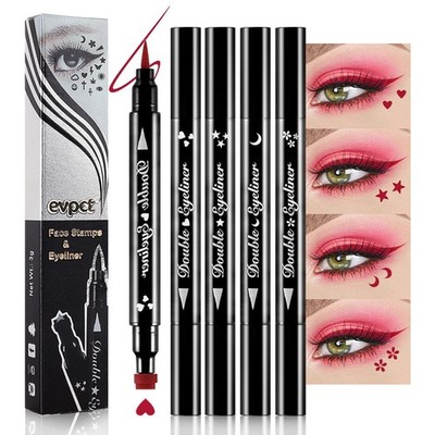 evpct Red Winged Eyeliners Stamp, 4 in 1 Stars Flowers Hearts Moon Face Makeu...