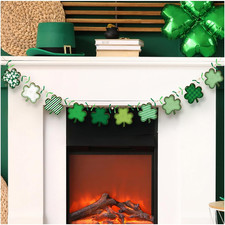 Vintage St. Patrick's Day Wooden Garland with Shamrocks and Beads for Decor