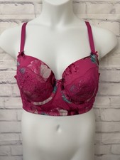 Cacique Bra Size 40D Lightly Lined Balconette Pink Floral Lace Underwire Bow