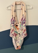 Retro Style Cream 1960's Butterfly Halter One-Piece Bathing Suit