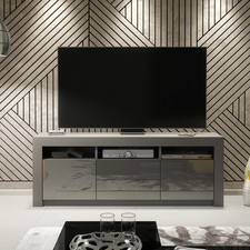 Grey Gloss TV Unit 160cm Modern Cabinet Stand Grey Matt Body | Free LED