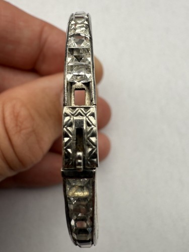 VINTAGE ART DECO 1910 STERLING PASTE HINGED ENGRAVED BRACELET CHANNEL SET E3 - Picture 6 of 18