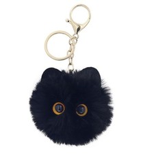 Cute Cat Pom Pom Keychains for Girls,Fluffy Keychain Accessories,Fuzzy Black