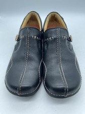 Clarks UnStructured Shoes Womens 8 Black Leather Comfort Slip-On Loafers
