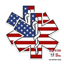  2 Pack EMS EMT Star of Life USA Flag Stickers - Ambulance Driver EMS EMT - 5