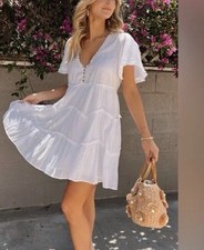 Show Me Your Mumu Alyssa Mini Dress White Volle Size S Tiered Ruffled Short