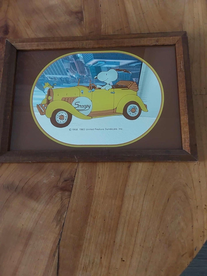 Vintage Retro Snoopy Spiegel yellow car 1965. 19,5 cm ×29,5 cm.  - Bild 2 von 3