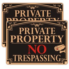 2 Pack No Trespassing Sign Private Property, 10x7  Video Surveillance Sign