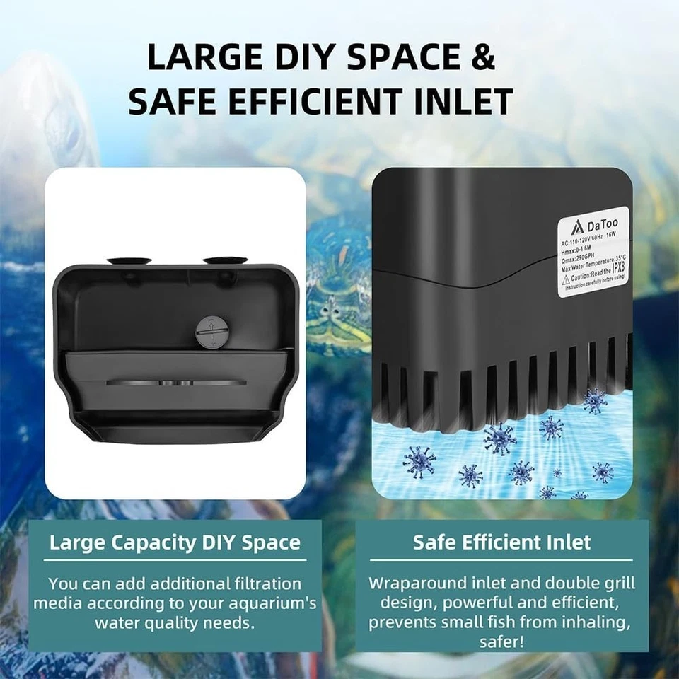 Turtle Tank Filter Internal Power Aquarium Filter Low Water Level Biofiltration - Image 4 of 4